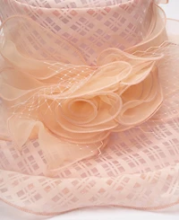 August Hats Textured Organza Rosette Wide Brim Hat