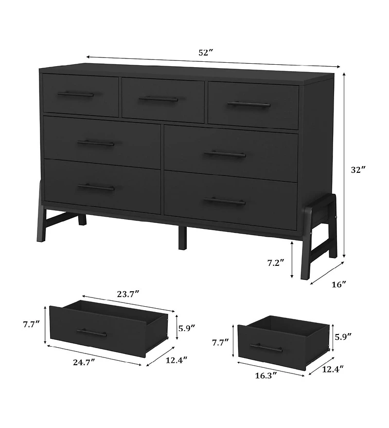 gaomon 7 Dresser for Bedroom, Freestanding 52 in Wide Drawer Dresser with Storage, Wooden Closet Storage Chest for Living Room