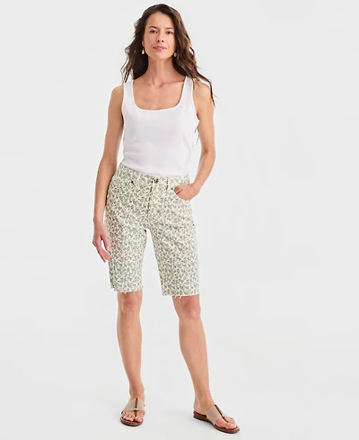 Style & Co Women's Printed Mid-Rise Raw-Edge Bermuda Short, Macy's Exclusive