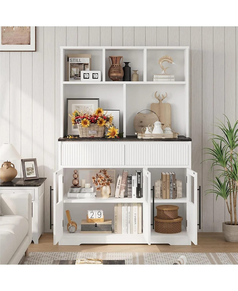 gaomon 60" Kitchen Pantry Cabinet, Tall Pantry Storage Cabinet with Microwave Stand