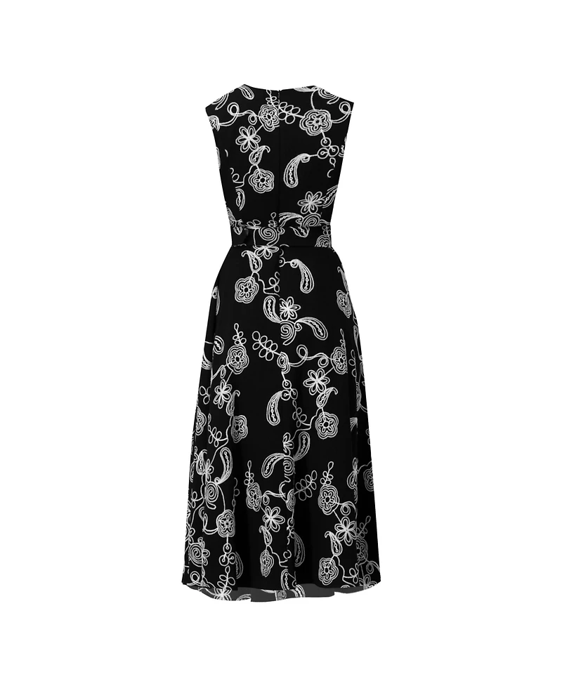 Ivonne Women's Embroidered Belted Midi Dress