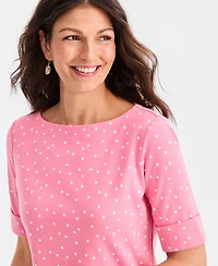 Style & Co Women's Printed Boat-Neck Elbow-Sleeve Top