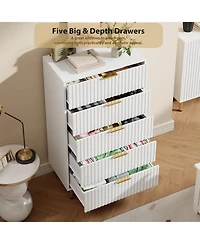 gaomon Fluted 5 Drawer Storage Dresser, Tall Chest with Deep Drawers and Wide Top, Wooden Organizer for Living Room or Kids