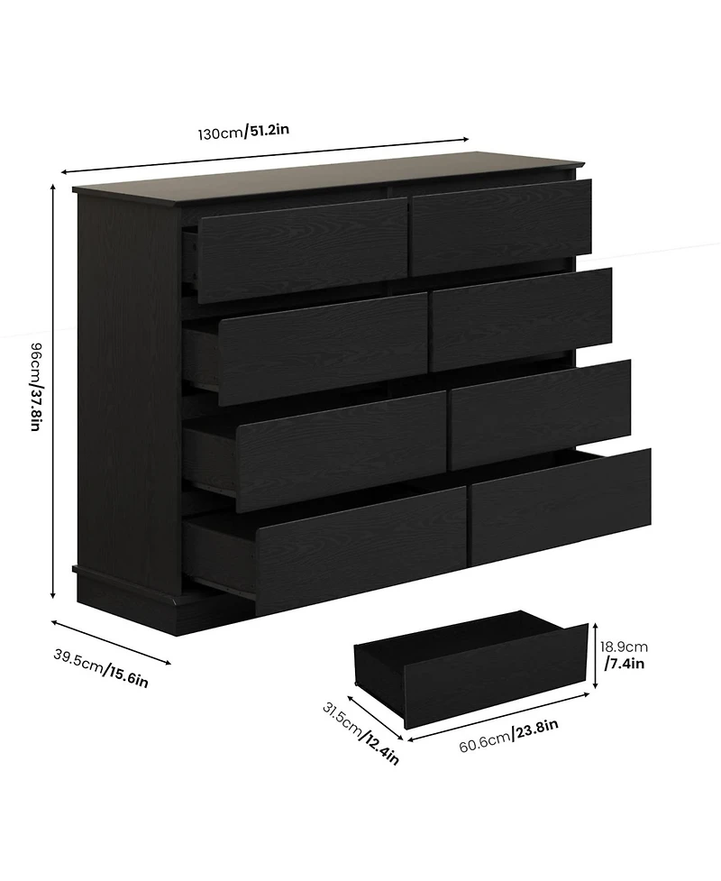 Gaomon 8-Drawer Dresser for Bedroom – Wide Oak Chest with Spacious Top, Modern Wooden Storage Organizer Closet, Living Room, Hallway