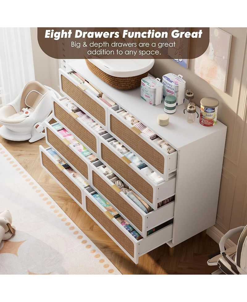 Gaomon Rattan Drawer Dressers for Bedroom, Tall Dresser with Deep Drawers