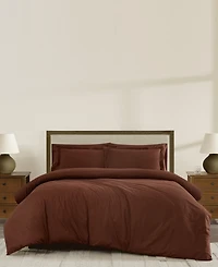 Brooklyn Loom Solid Cotton Percale 3-Pc. Duvet Cover Set, Full/Queen