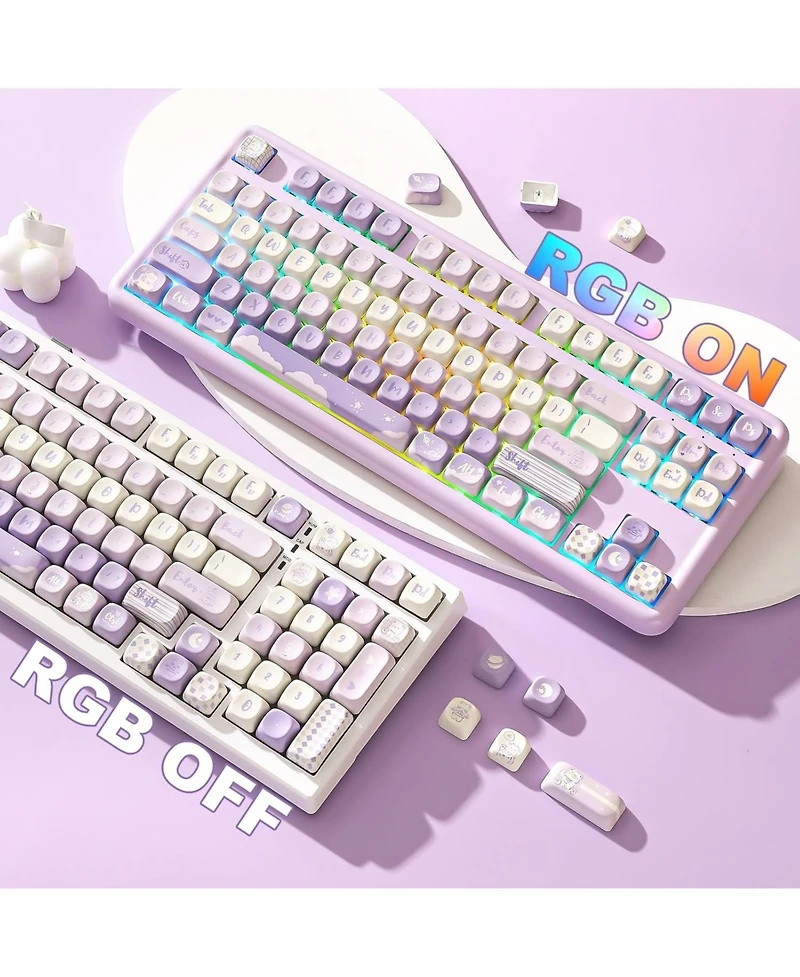 Lofree 132 Keys Moa Keycaps, Dye-Sublimation Pbt Custom Keycap Set, Cute Bear Customized Pattern Keycaps for Mx Switches Mechanical Gaming Keyboard