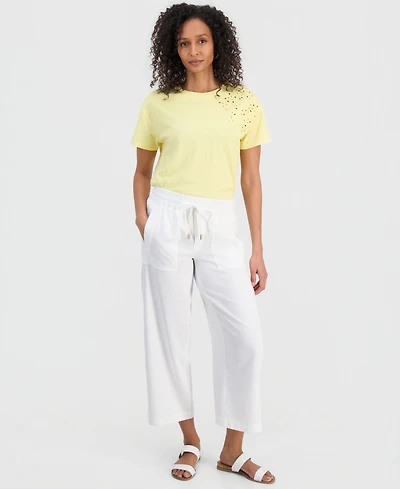 Nautica Women's Linen-Blend Drawstring-Waist Pull-On Pants