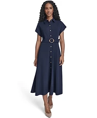 Jessica Howard Women's Extended Cap-Sleeve Belted Shirtdress