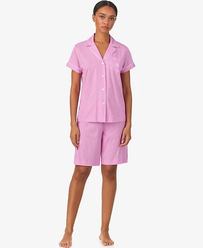 Lauren Ralph Women's 2-Piece Notch Collar Shirt & Bermuda Shorts Pajama Set