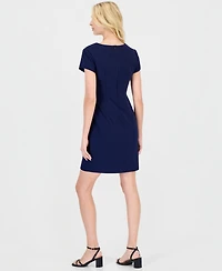 Connected Petite Notched-Neck Cap-Sleeve Sheath Dress