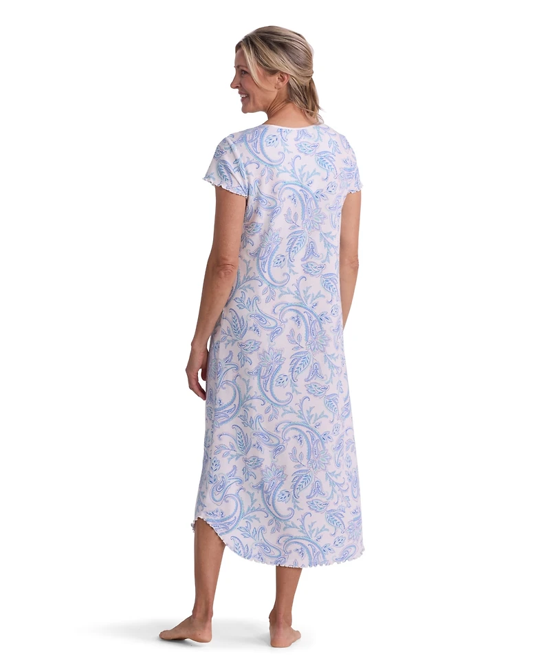 Miss Elaine Petite Short-Sleeve Printed Long Sleepwear Nightgown
