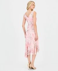 Connected Petite Floral Chiffon Handkerchief Midi Dress