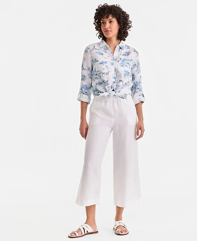 Charter Club Women's Cropped Wide-Leg 100% Linen Pants, Exclusively at Macy's