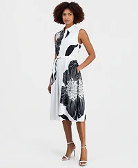 T Tahari Women's Sleeveless Belted Fit & Flare Dress