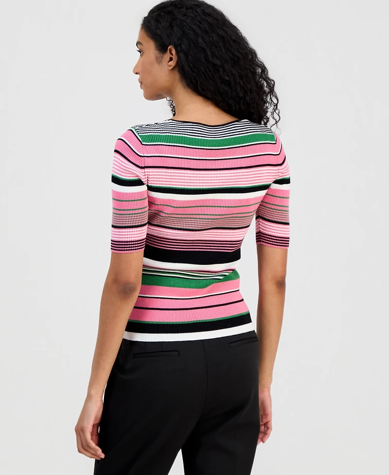 T Tahari Women's V-Neck Elbow-Sleeve Top