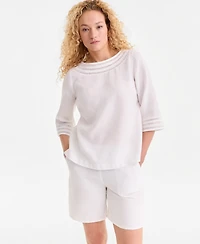 Charter Club Women's 3/4-Sleeve 100% Linen Blouse, Exclusively at Macy's