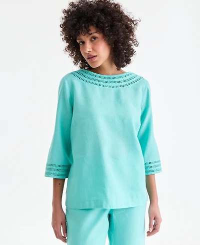 Charter Club Women's 3/4-Sleeve 100% Linen Blouse, Exclusively at Macy's