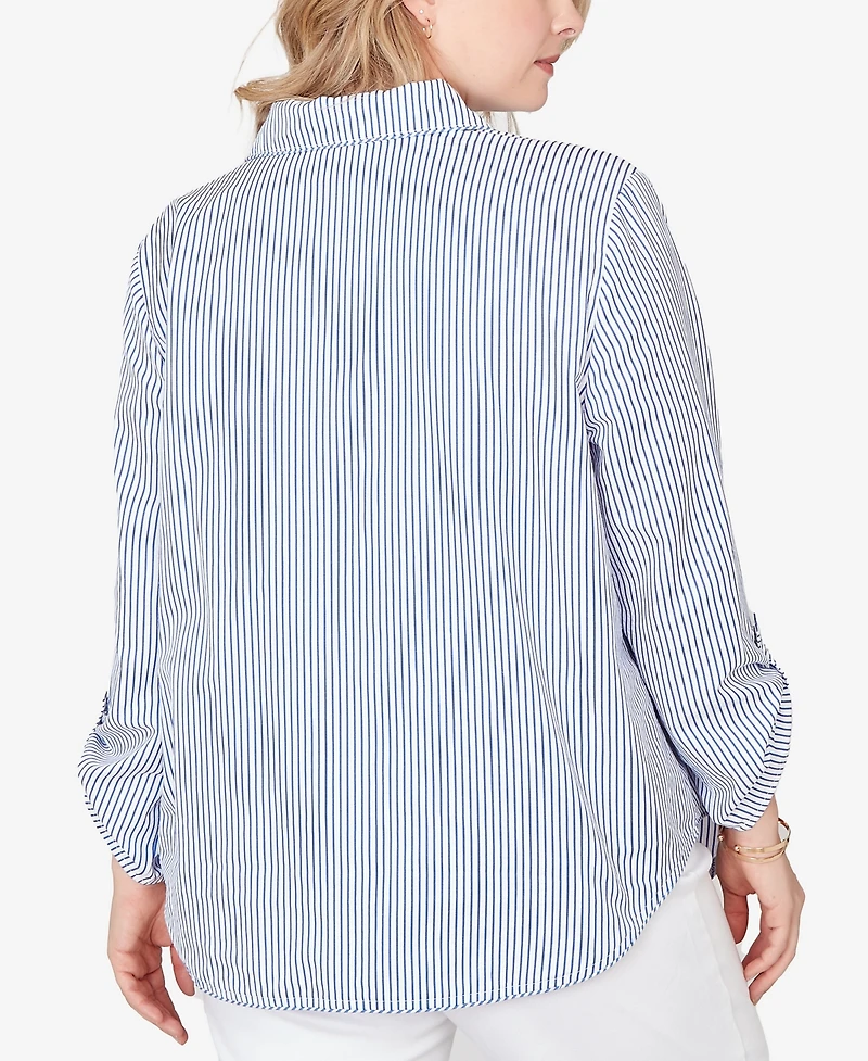 Ruby Rd. Plus Snap Front Tie Hem Pucker Stripe Top