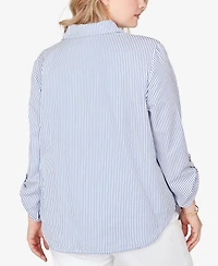 Ruby Rd. Plus Snap Front Tie Hem Pucker Stripe Top