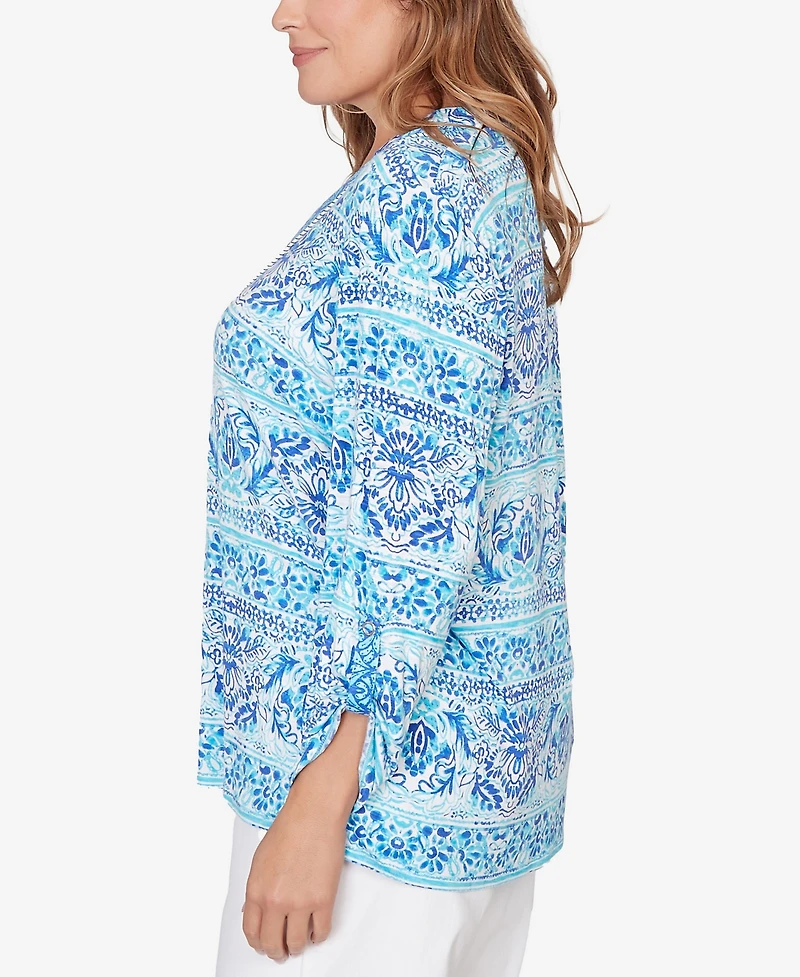 Ruby Rd. Plus Woodblock Twin Printed Knit Top