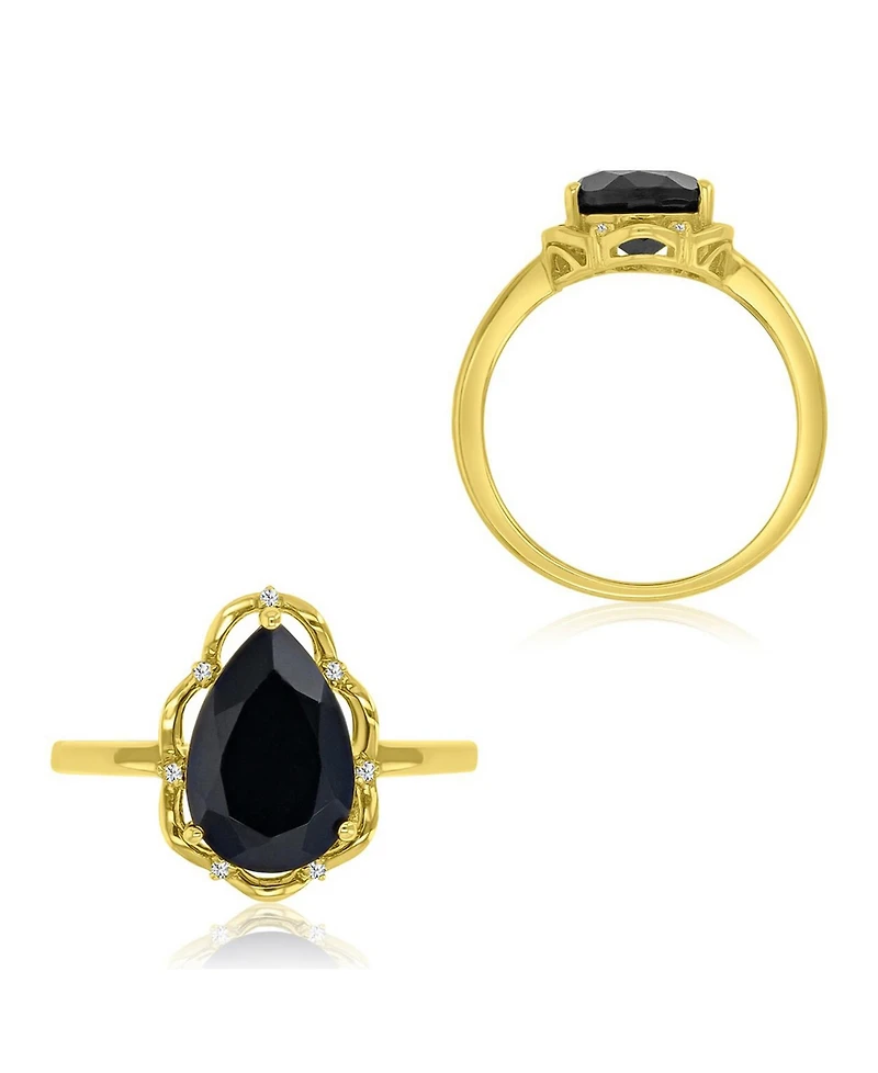 Macy's Onyx (3.03 ct. t.w.) & Diamond (0.028 ct. t.w.) Ring n 14k Yellow Gold Over Sterling Silver