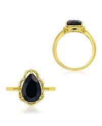Macy's Onyx (3.03 ct. t.w.) & Diamond (0.028 ct. t.w.) Ring n 14k Yellow Gold Over Sterling Silver