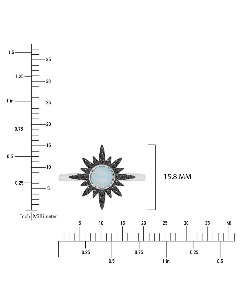 Macy's Black Spinel (0.218 ct. t.w.) and White Opal (5 mm) Starburst Ring Rhodium Over Sterling Silver
