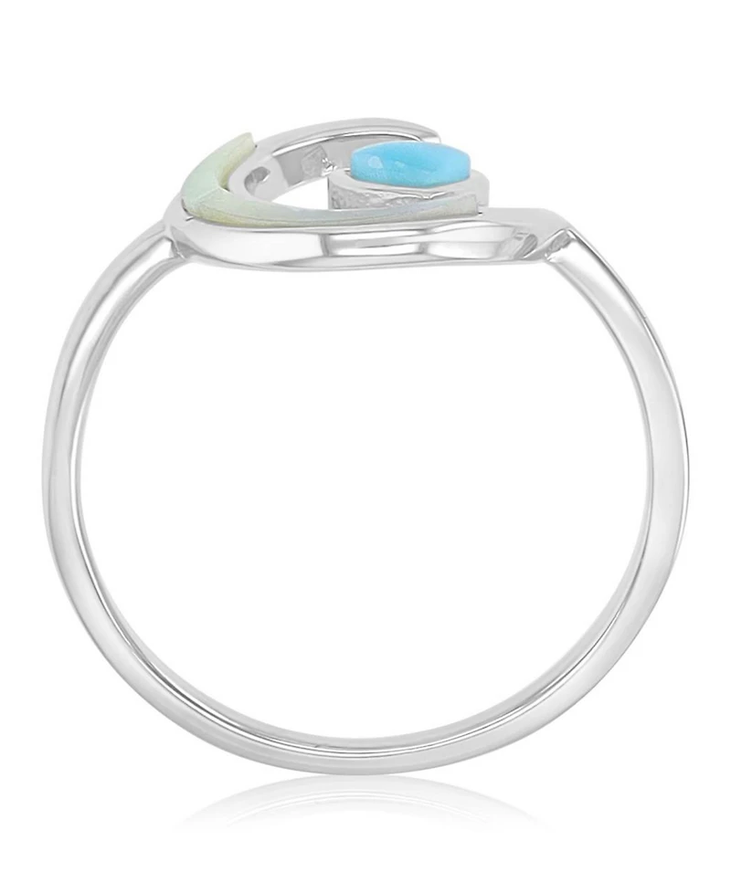 Macy's Larimar (0.21 ct. t.w.) & Imitation Pearl (10.50mm) Moon Heart Ring Rhodium Over Sterling Silver