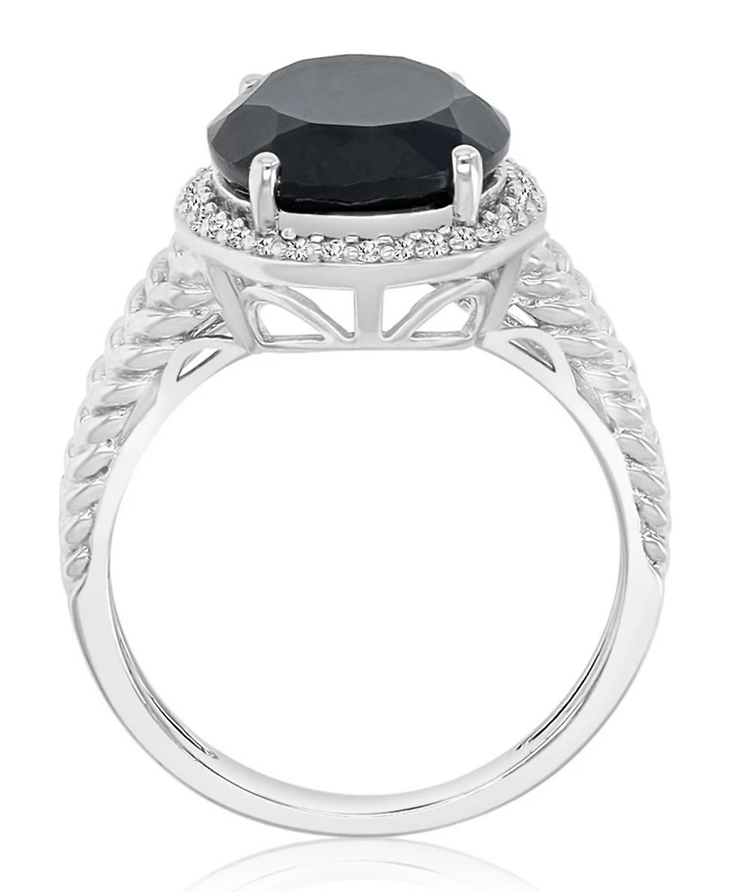 Macy's Onyx (4.4 ct. t.w.) and Sapphire Halo Ring in Rhodium Over Sterling Silver