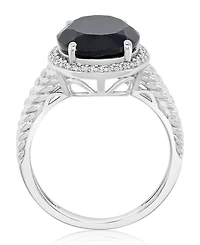 Macy's Onyx (4.4 ct. t.w.) and Sapphire Halo Ring in Rhodium Over Sterling Silver