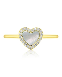 Macy's Cubic Zirconia (0.189 ct. t.w.) & Imitation Pearl Heart Ring in 14k Yellow Gold Over Sterling Silver