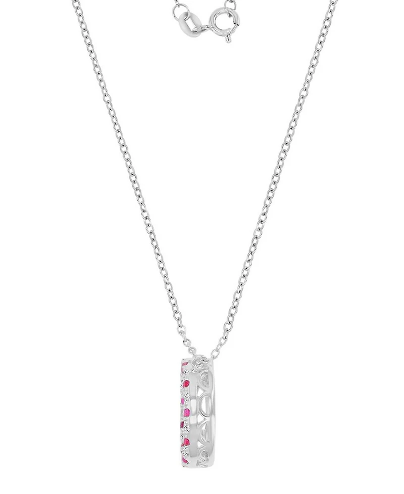 Macy's Sapphire (0.22 ct. t.w.) and Ruby (0.33 ct. t.w.) Open Circle Necklace in Rhodium Over Sterling Silver