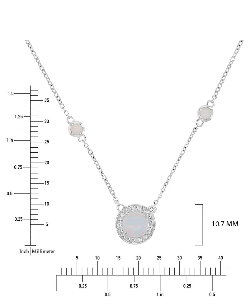 Macy's White Sapphire (0.108 ct. t.w.) & Opal (7mm) Necklace in Rhodium Over Sterling Silver