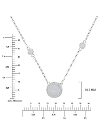Macy's White Sapphire (0.108 ct. t.w.) & Opal (7mm) Necklace in Rhodium Over Sterling Silver