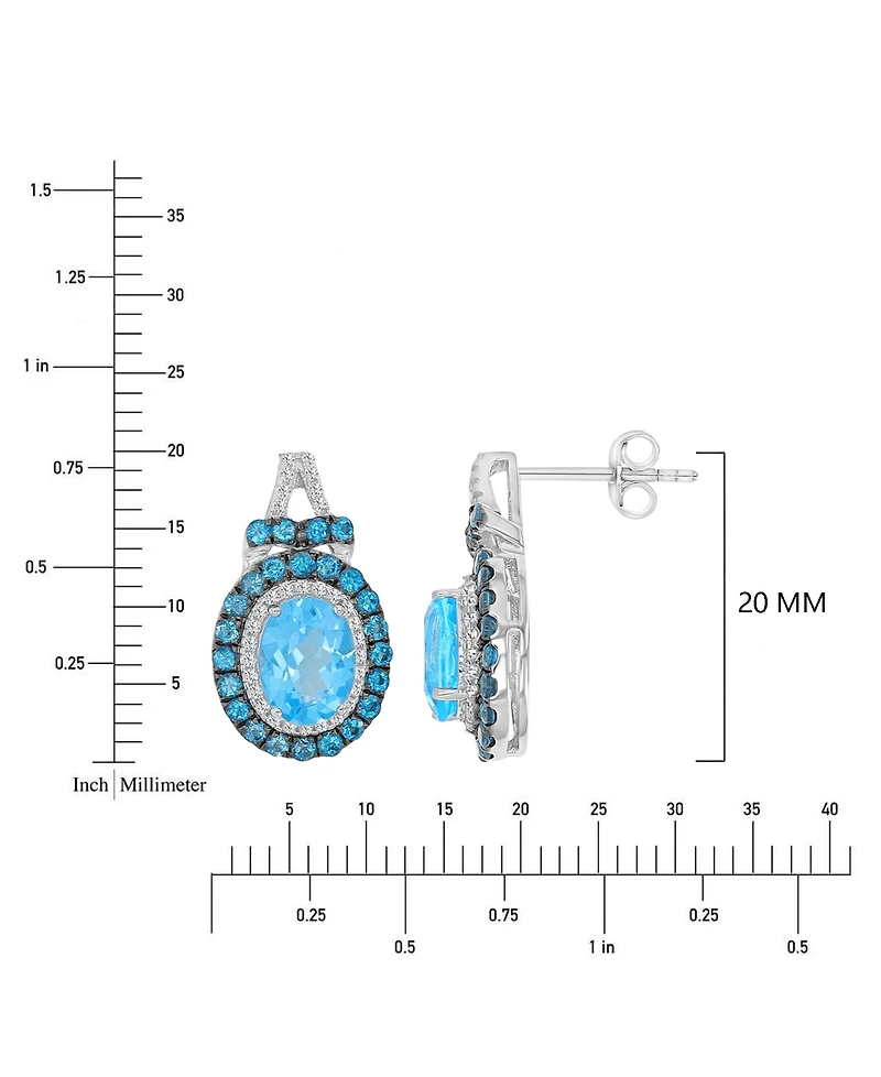 Macy's Blue Topaz (1.44 ct. t.w.) & White Sapphire (0.256 ct. t.w.) Oval Earrings in Rhodium Over Sterling Silver