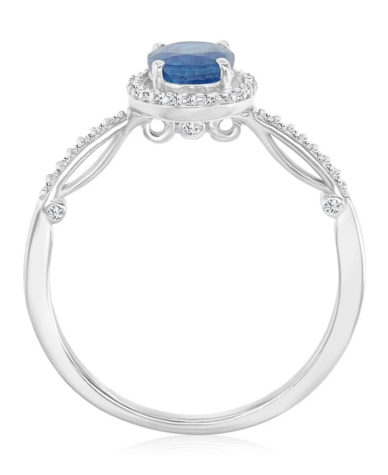 Macy's Sapphire (1 ct. t.w.) & Diamond (0.138 ct. t.w.) Halo Ring in 14k White Gold