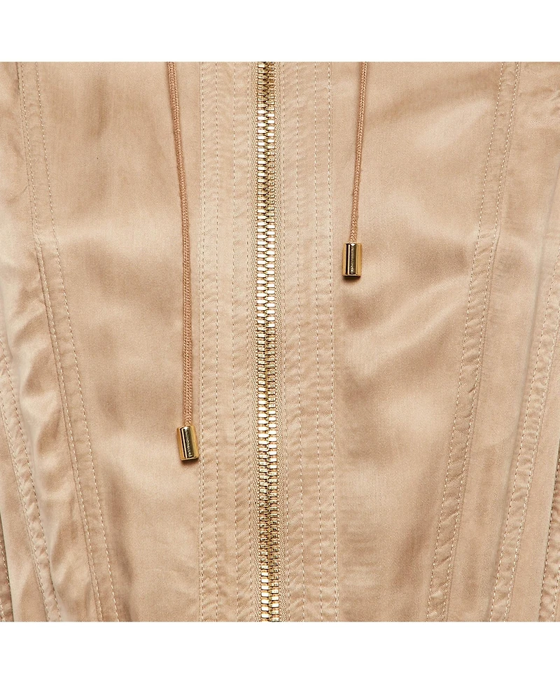 Pre-Owned Balmain Women's Beige Gabardine Long Zip-Up Jacket