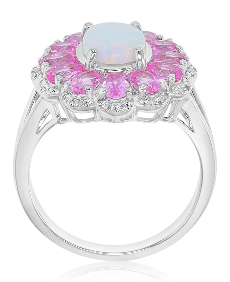 Macy's Opal & Sapphire (0.29 ct. t.w.) Flower Ring in Rhodium Over Sterling Silver