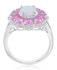 Macy's Opal & Sapphire (0.29 ct. t.w.) Flower Ring in Rhodium Over Sterling Silver