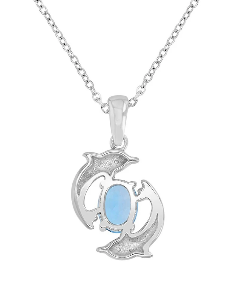 Macy's Diamond (0.006 ct. t.w.) and Swiss Blue Topaz (1 ct. t.w.) Duo Dolphins Necklace in Rhodium Over Sterling Silver