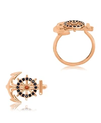 Macy's Onyx (0.32 ct. t.w.) & Garnet (0.05 Anchor Ring 14k Rose Gold Over Sterling Silver