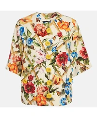 Pre-Owned Dolce & Gabbana Women's Cream Floral Printed Crepe Button Front Jacket