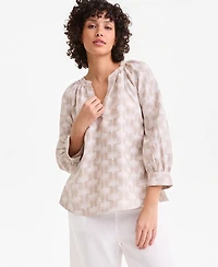 Charter Club Petite Woven King Street Palm Split Neck Top Macy's Exclusive