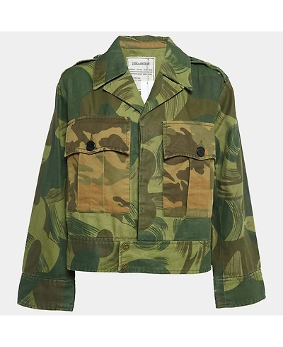 Pre-Owned Zadig & Voltaire Women's Military Green Camouflage Cotton Blend Button Front Jacket