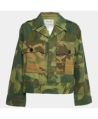 Pre-Owned Zadig & Voltaire Women's Military Green Camouflage Cotton Blend Button Front Jacket