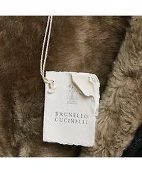 Pre-Owned Brunello Cucinelli Women's Black Leather Shearling Trimmed Zip-Up Jacket