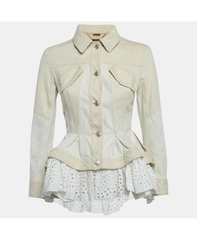 Pre-Owned Alexander Mcqueen Women's Beige Cotton Trim Denim Jacket