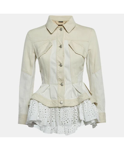 Pre-Owned Alexander Mcqueen Women's Beige Cotton Trim Denim Jacket