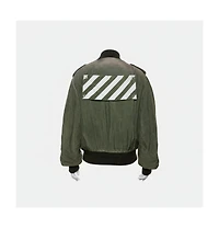 Pre-Owned Off-White Women's Green Cupro Washed Out Effect Zipper Front Bomber Jacket